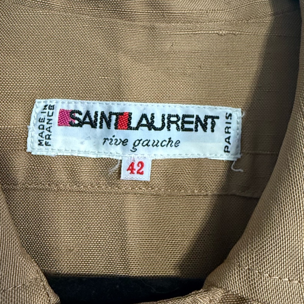 Vintage YSL Rive Gauche Tan Raw Silk Shirt Dress FR 42 US 8/10 - Picture 7 of 15